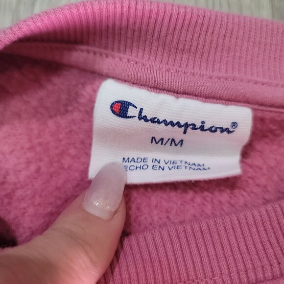 Champion Pink Crewneck Sweatshirt heavy warm winter pullover sweater size M - Picture 4 of 7